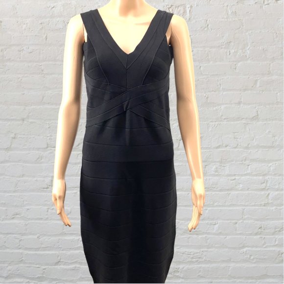 VENUS -- Bandage Dress, Black, Shoulder Straps, Zip Back, Knee Length, Stretchy - Picture 3 of 16